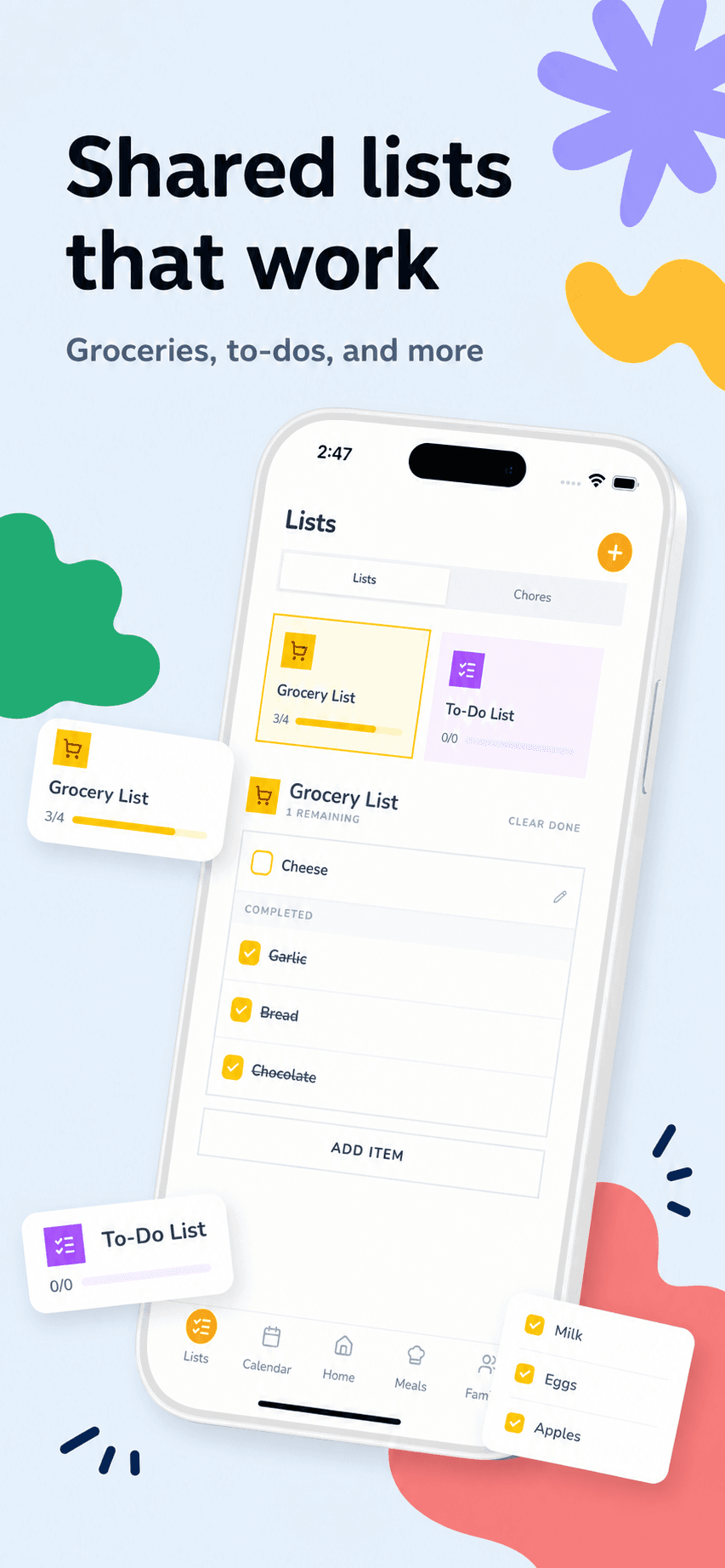Shared grocery and to-do lists